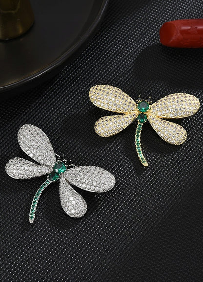 Dragonfly Brooch with Rhinestones – Gold-Tone