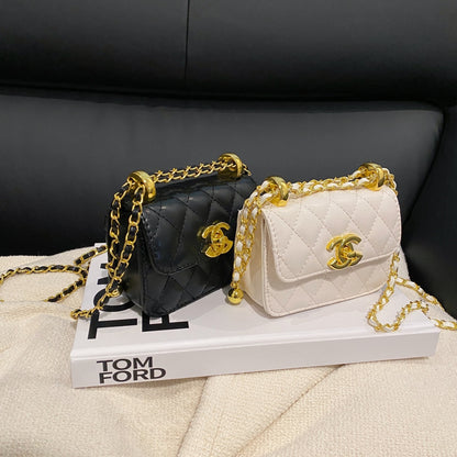 Women's Luxury Cream Mini Quilted Bag with a Chain Strap, 13×11×6 cm