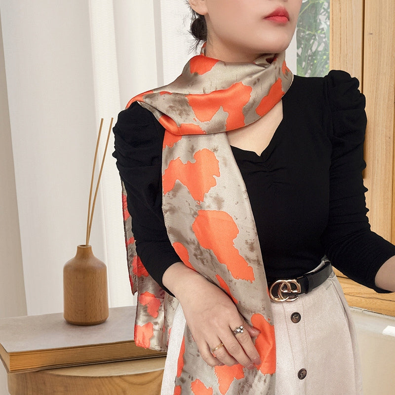 Women's Elegant Large Silky Scarf — Orange Gift Scarf, 180×90