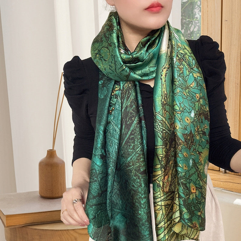 Silk-Effect Scarf 180 × 90 cm – Green