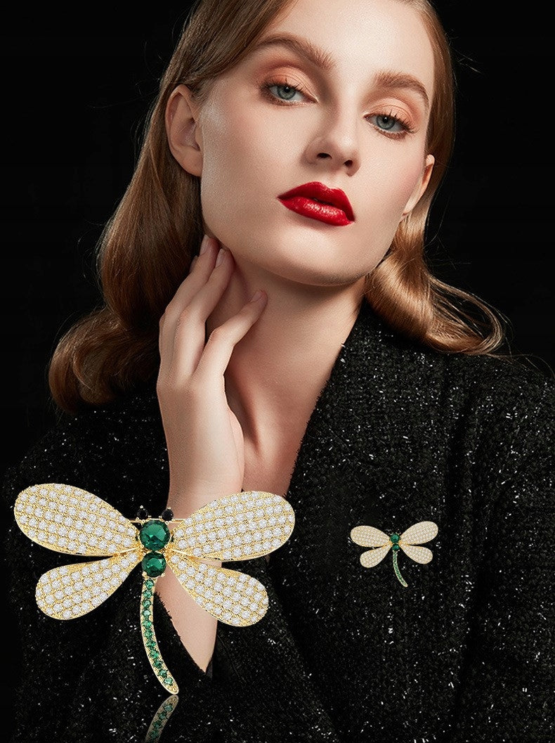 Dragonfly Brooch with Rhinestones – Gold-Tone