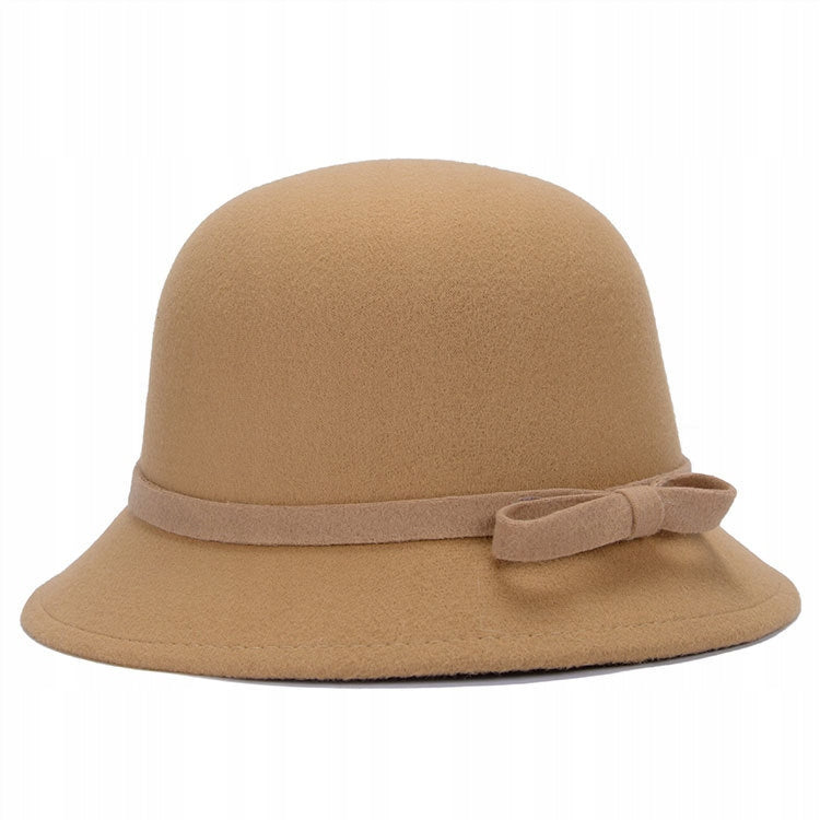 Women's Elegant Beige Cylindrical Bucket Hat to Wear with a Coat