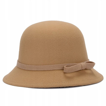 Women's Elegant Beige Cylindrical Bucket Hat to Wear with a Coat