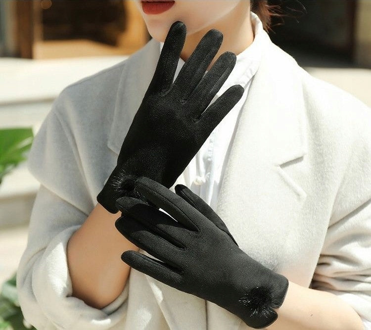 Women's Suede-Effect Gloves – Black