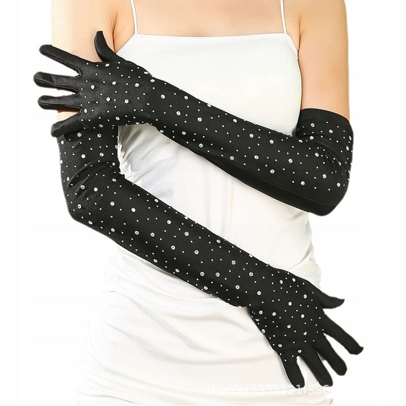 Long Women's Velour Gloves – Black