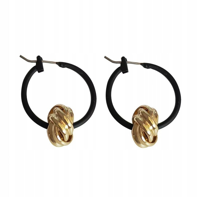 Delicate, Elegant Women's Black and Gold-Tone Hoop Earrings