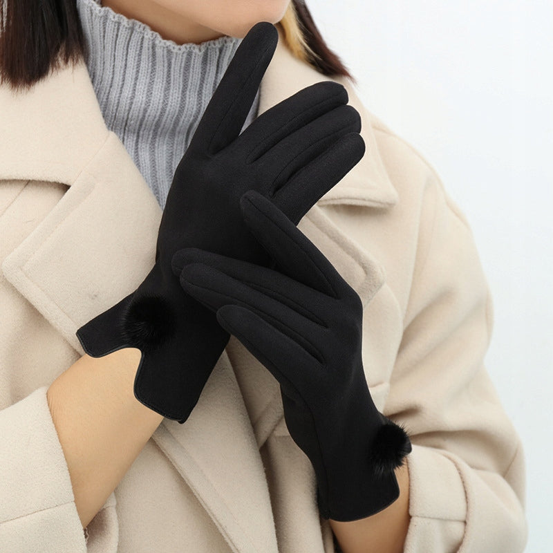 Women's Suede-Effect Gloves – Black