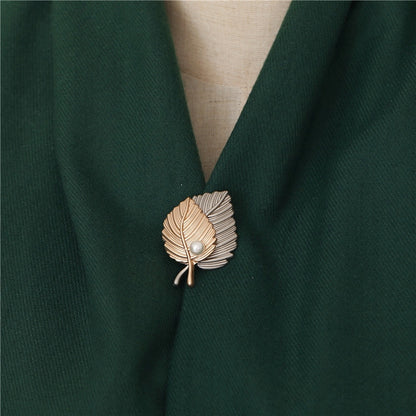 Leaf Brooch with Pearls