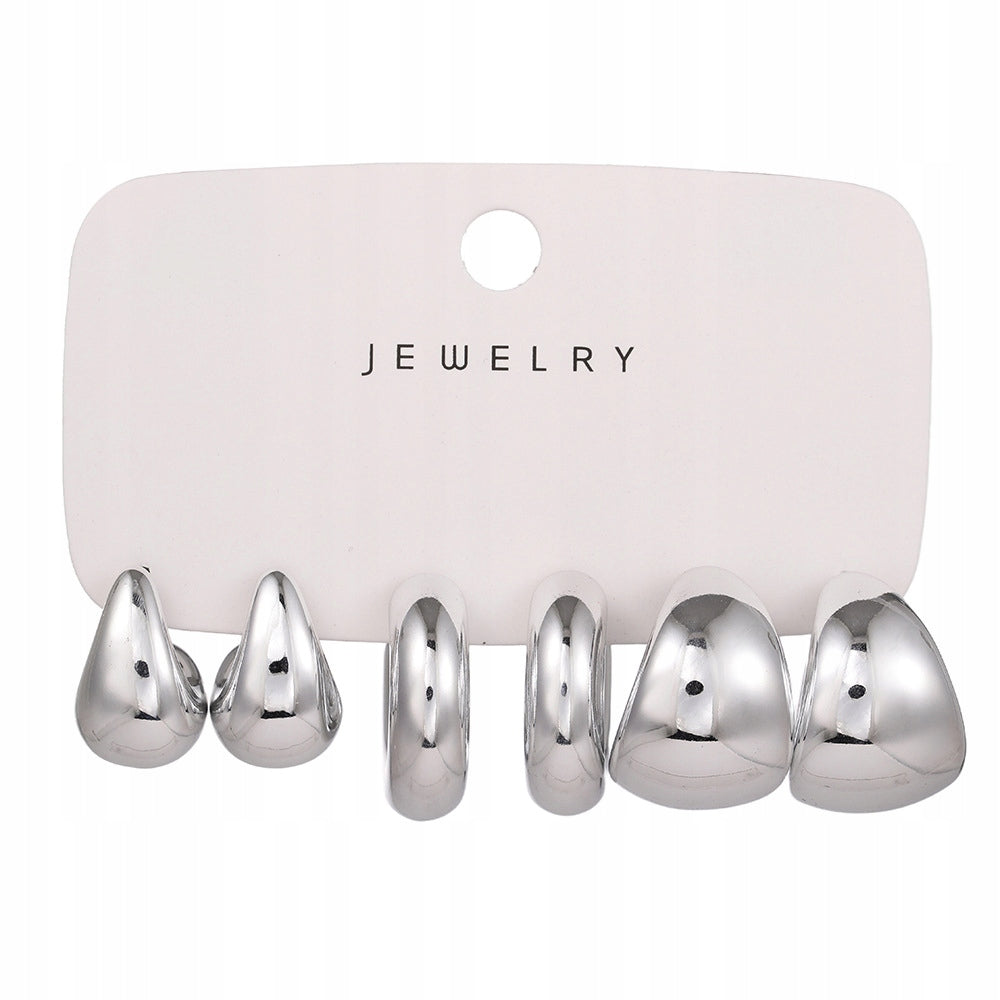 Elegant Women's Silver-Tone Stud Earring Set
