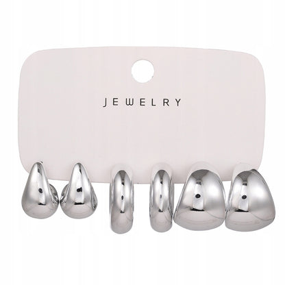 Elegant Women's Silver-Tone Stud Earring Set