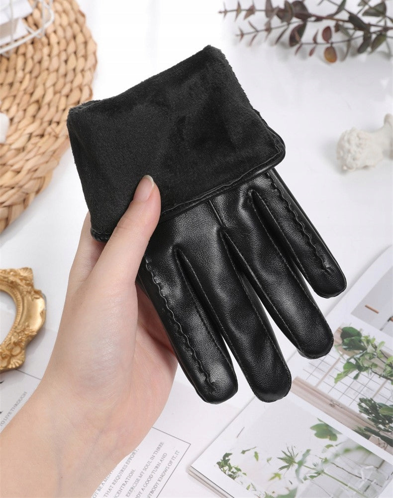 Women's Faux-Leather Gloves – Black
