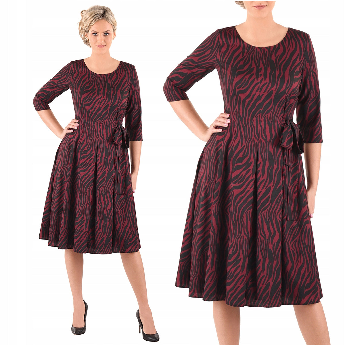Sukienka Naomi III letnia damska na wesele elegancka na komunie wizytowa | color:bordowy