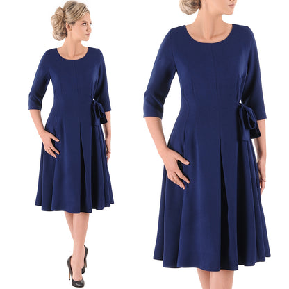 Sukienka Naomi III letnia damska na wesele elegancka na komunie wizytowa | color:granatowy