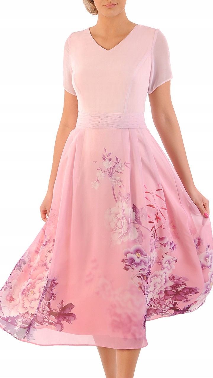 Sukienka Elena letnia damska na wesele elegancka na komunie wizytowa | color:rozowy