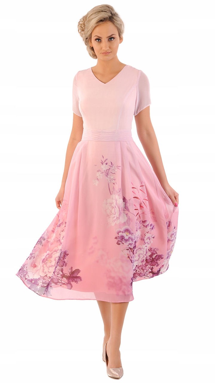 Sukienka Elena letnia damska na wesele elegancka na komunie wizytowa | color:rozowy