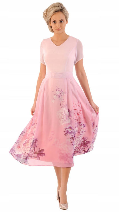 Sukienka Elena letnia damska na wesele elegancka na komunie wizytowa | color:rozowy