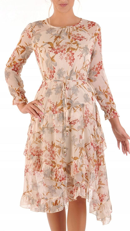 Jessica Elegant Floral Dress | color:bezowy