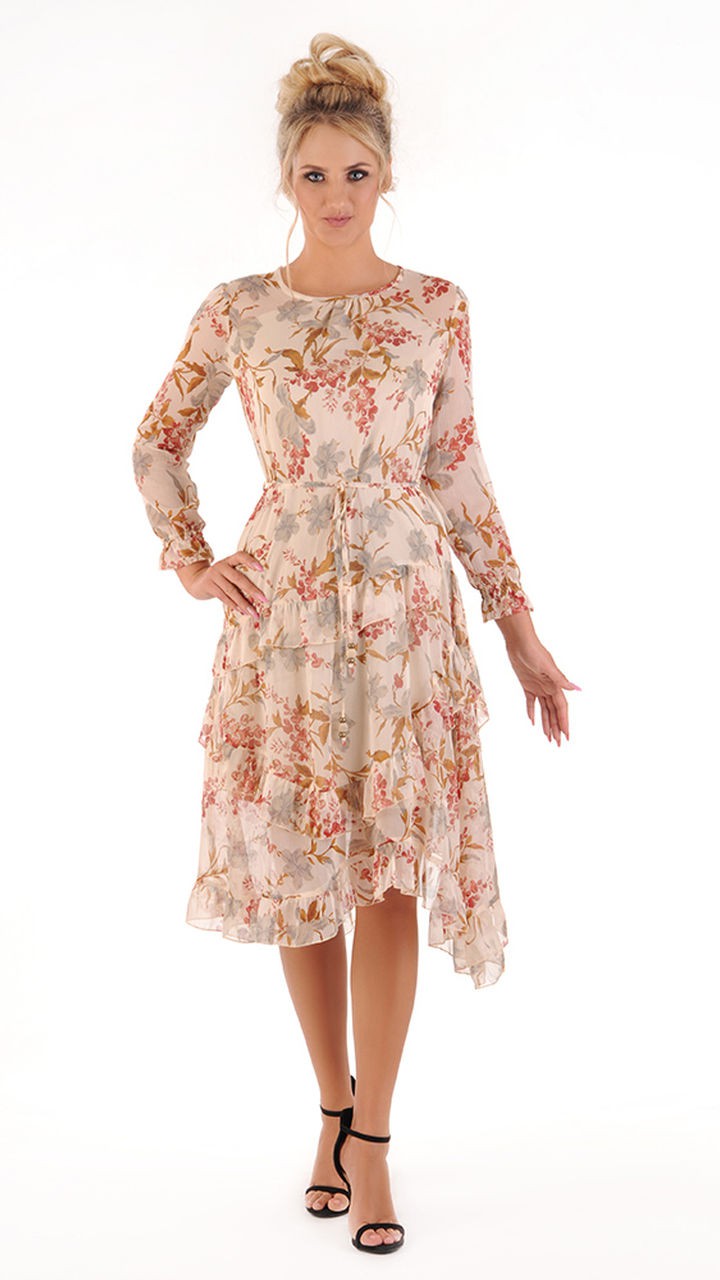 Jessica Elegant Floral Dress | color:bezowy
