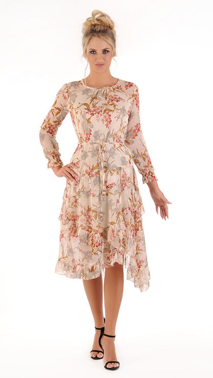 Jessica Elegant Floral Dress | color:bezowy