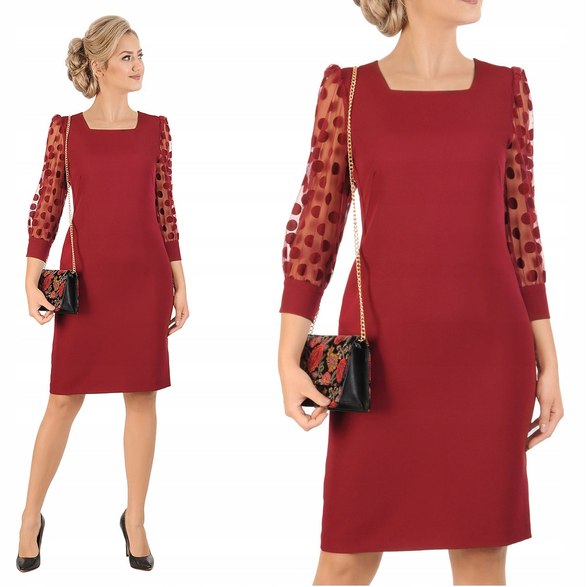 Margaret Elegant Dress | color:bordowy