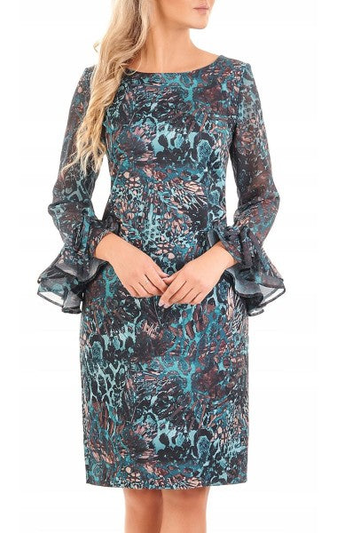 Elegancka sukienka we wzory Olga | color:turkusowy