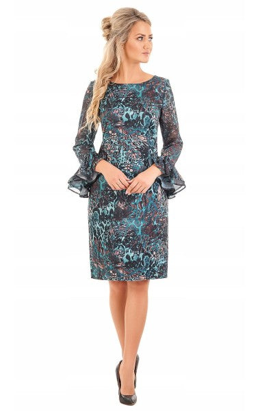 Elegancka sukienka we wzory Olga | color:turkusowy