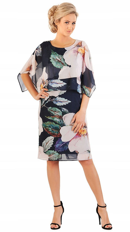 Elegancka sukienka w kwiaty Tina II | color:granatowy