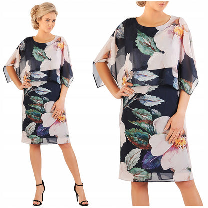 Elegancka sukienka w kwiaty Tina II | color:granatowy