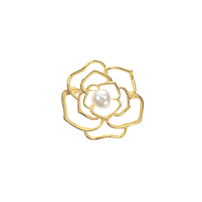 Broșă floare cu perle – aurie
