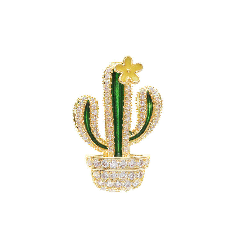 Broșă cactus cu zirconii – aurie și galbenă